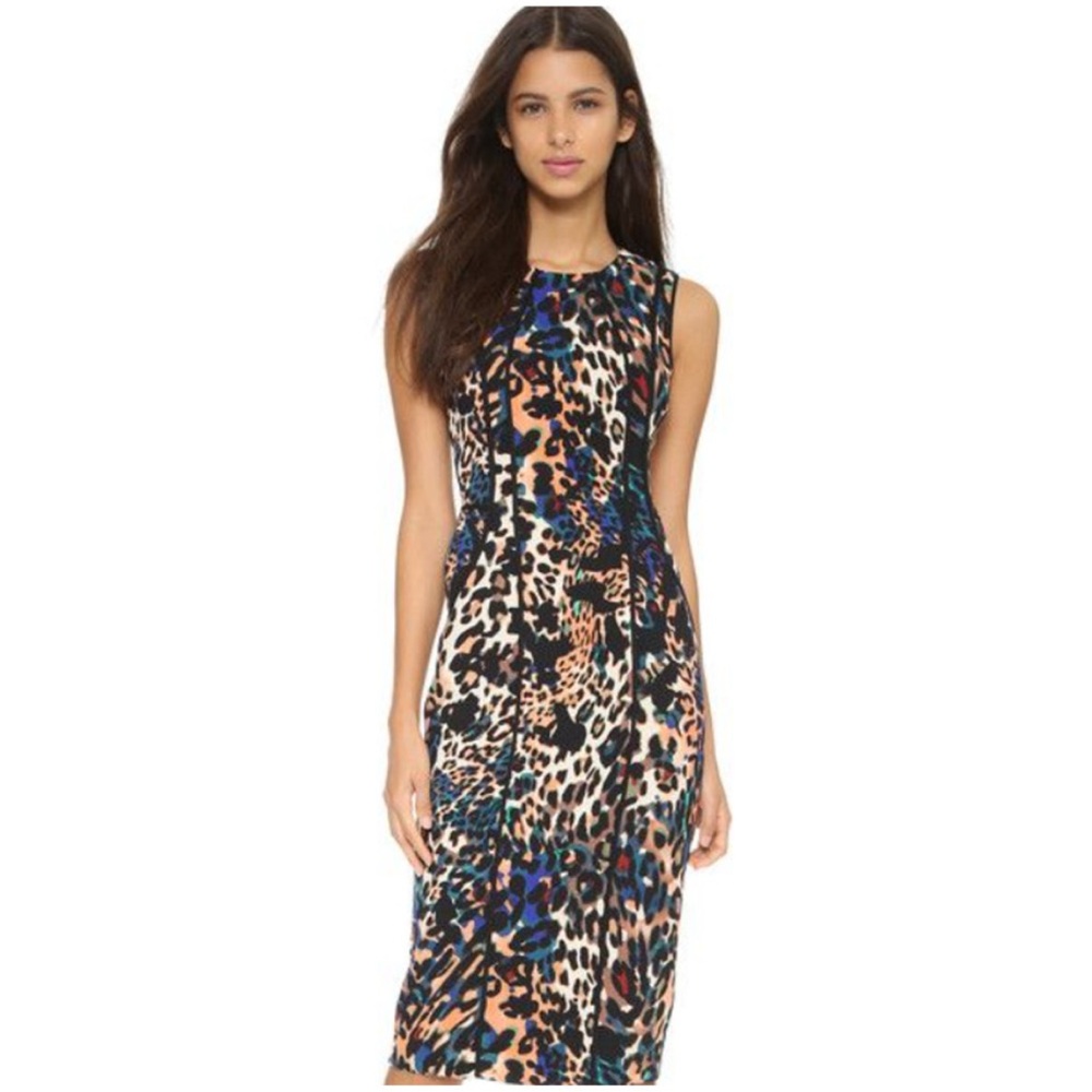 Black Halo Palmdale Leopard Print Sheath Dress Sleeveless Multicolor Size 6